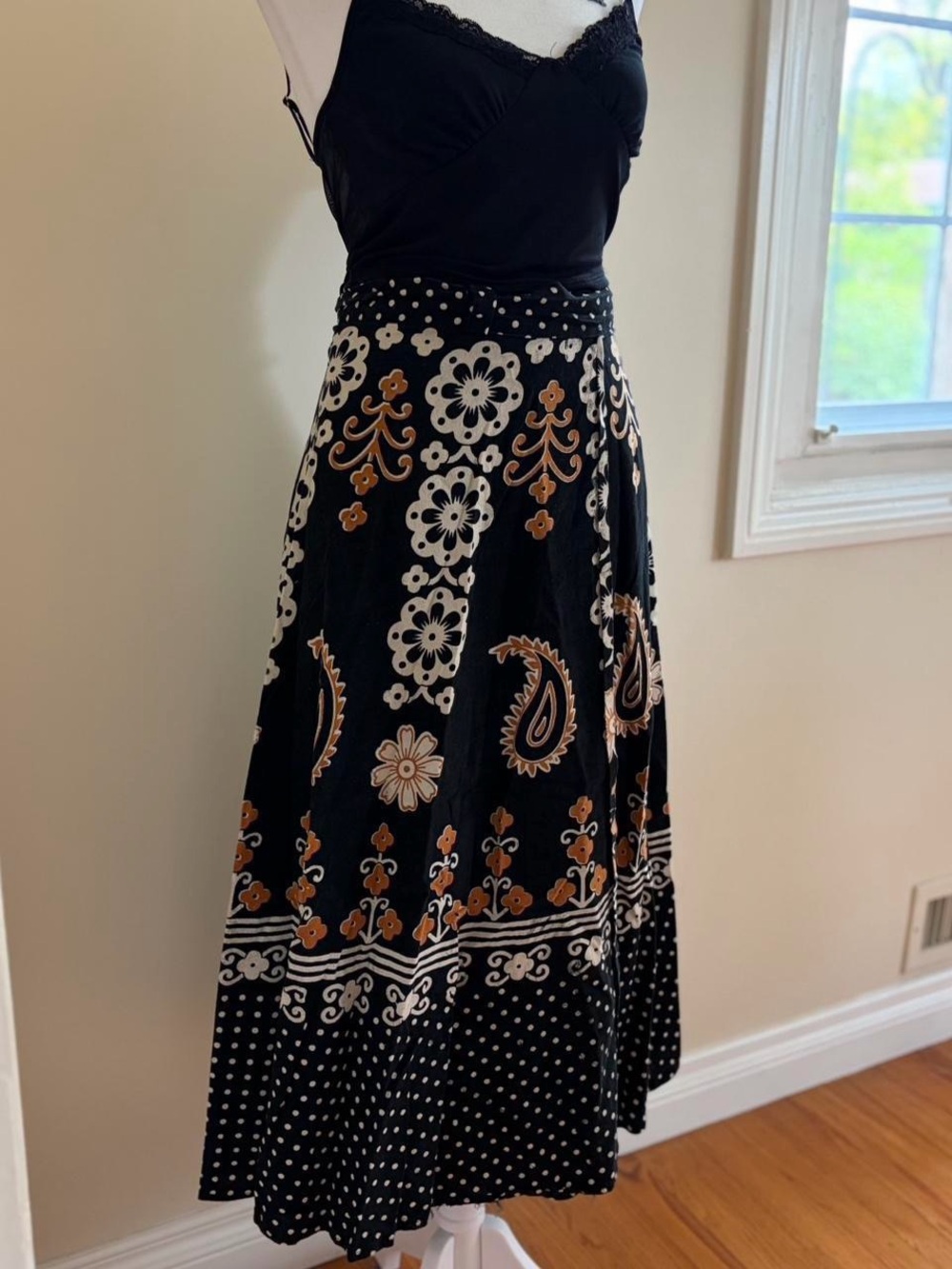 Vintage boho fairy paisley floral black skirt prairie cottagecore hippie S-M-L - Picture 6 of 10